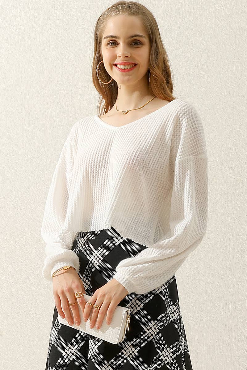 WOMEN V NECK LOOSE LONG SLEEVE BLOUSE_CWTTL1430