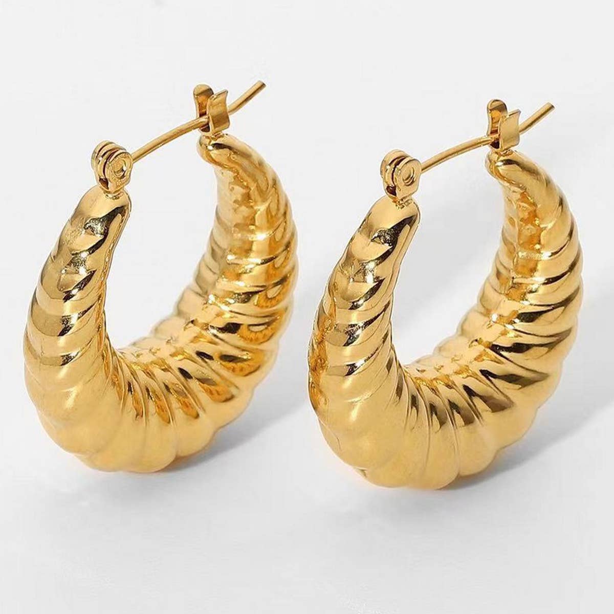 VINTAGE STAINLESS STEEL HOLLOW HOOP EARRINGS