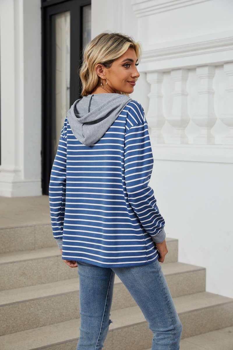 CWOHOL0928_STRIPED CONTRAST STITCHING HOODED SWEATSHIRT