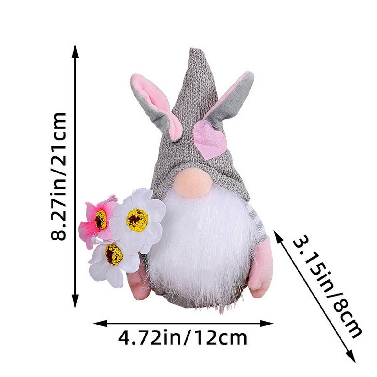 EASTER BUNNY GNOME HOLDING A BOUQUET OF FLOWERS