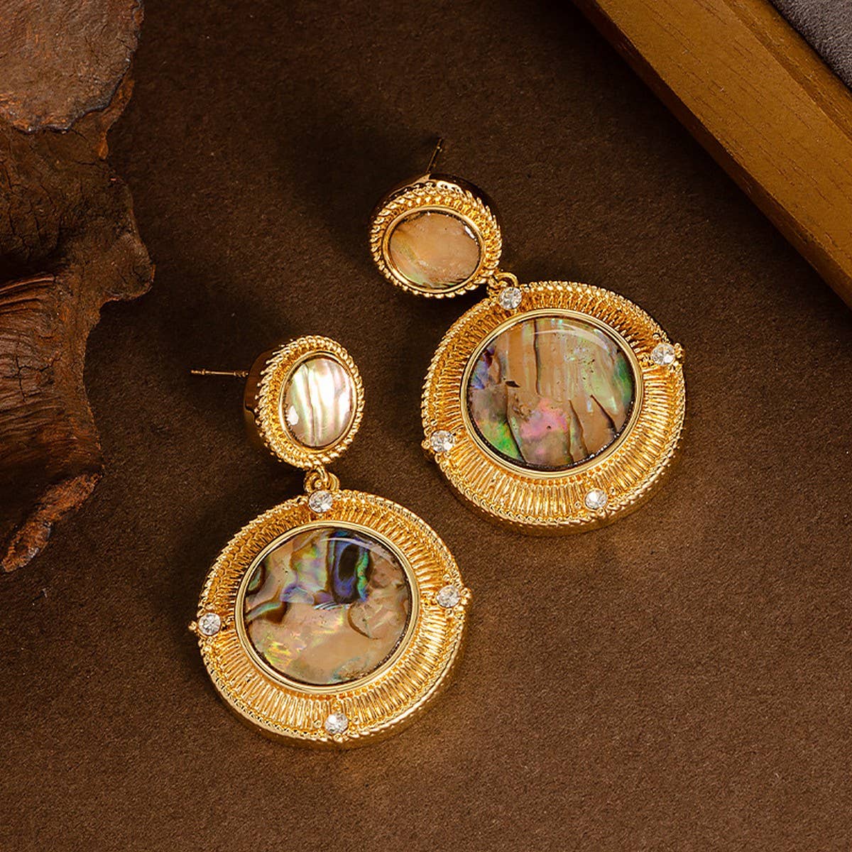 COLORFUL ABALONE EARRINGS WITH DIAMOND AND ZIRCON