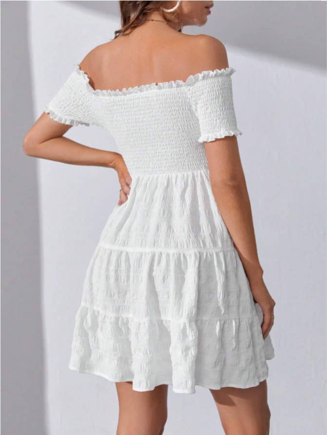 Ruffled off-the-shoulder cable-tied dress