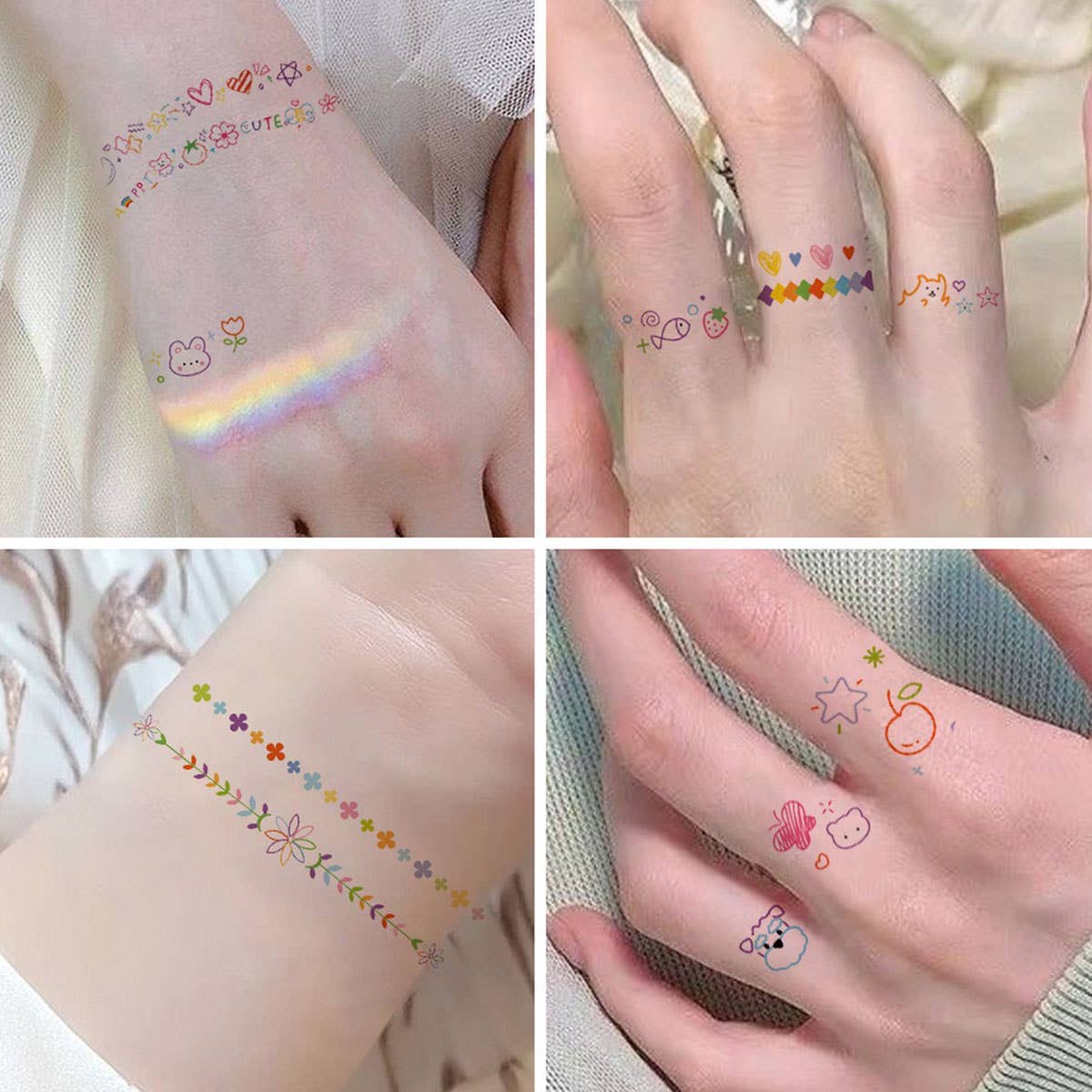 Summer Flower & Heart Tattoos ??Finger Stickers_CWMM8227