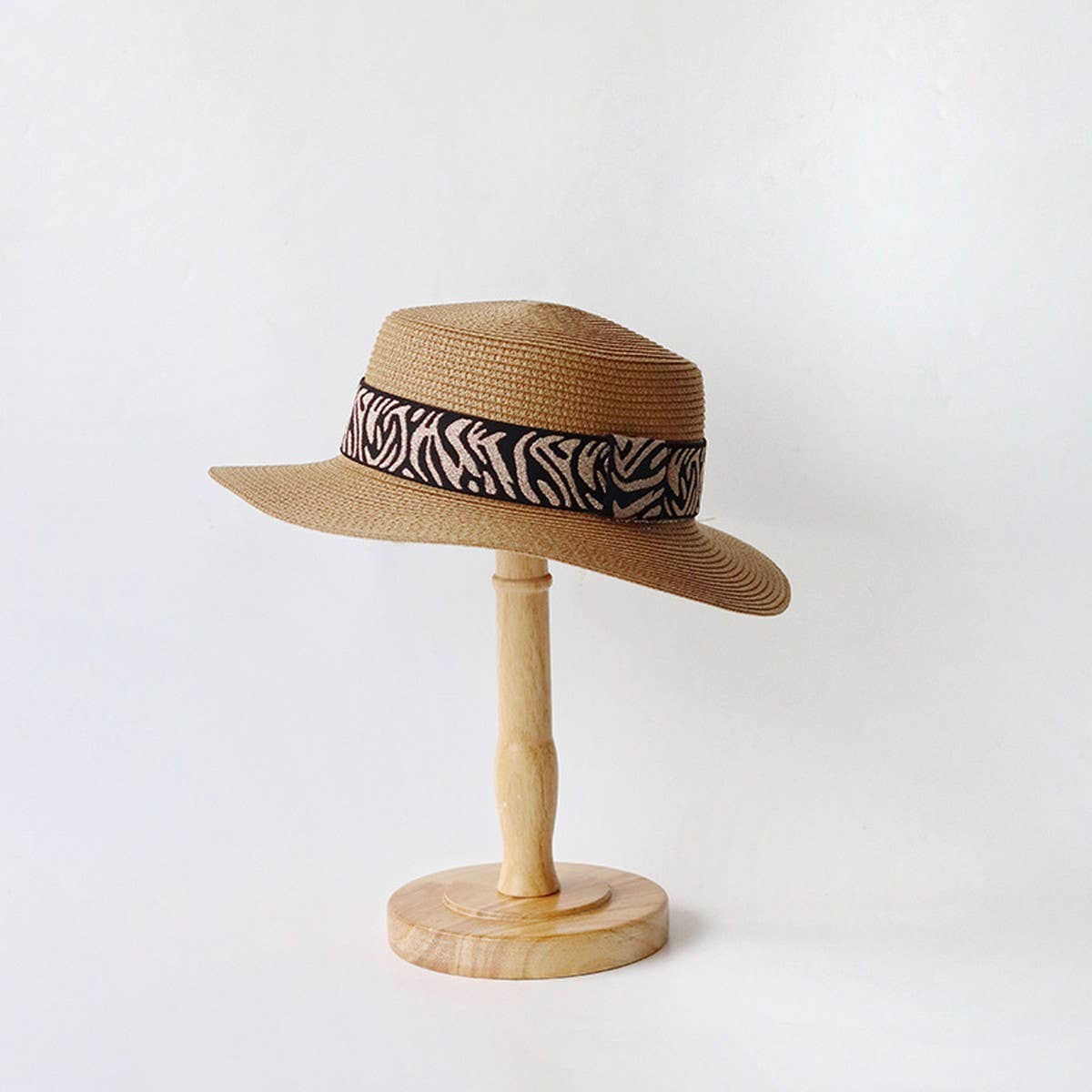 Women's leopard print flat top straw hat_CWAH3503