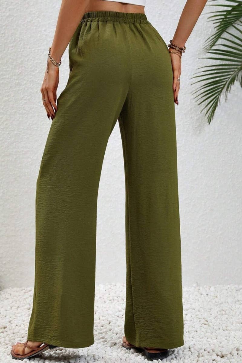 CWBMP0139_SUMMER CASUAL SOLID COLOR LACE-UP WIDE-LEG PANTS