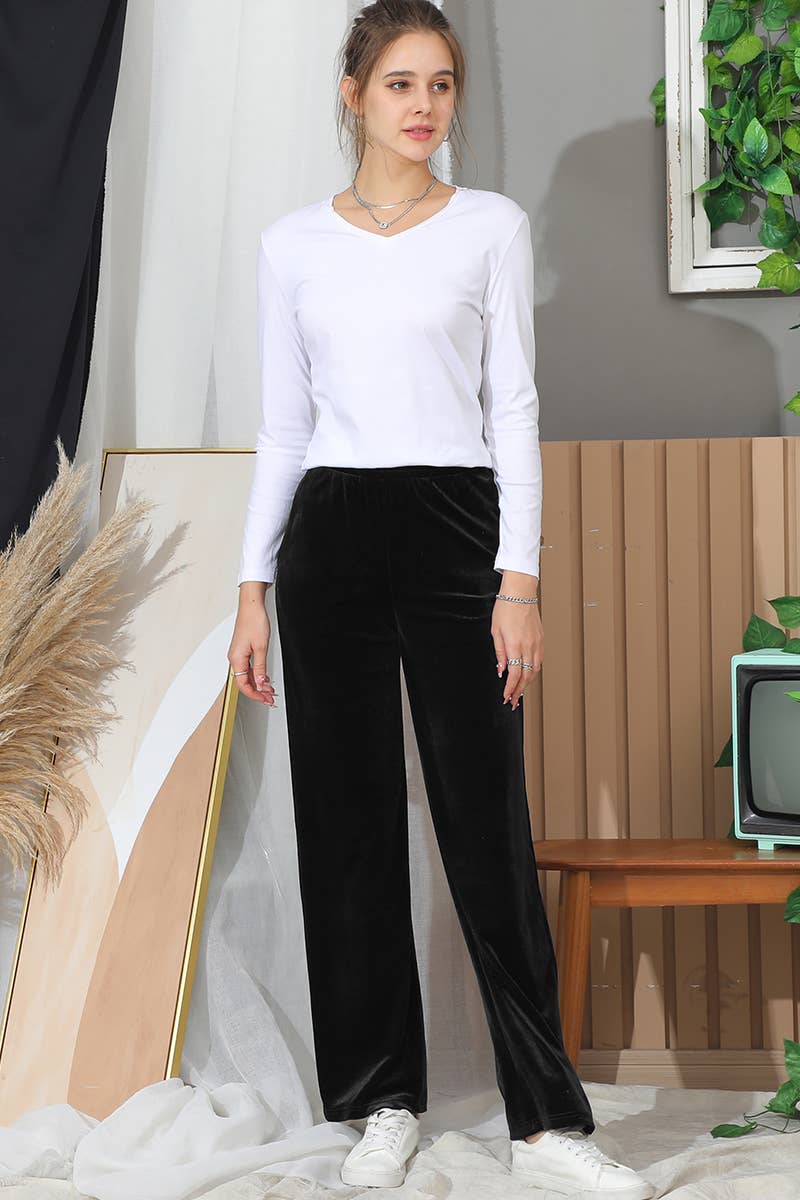 CWBLP417_WAIST BAND CASUAL VELVET LONG PANTS WITH POCKETS
