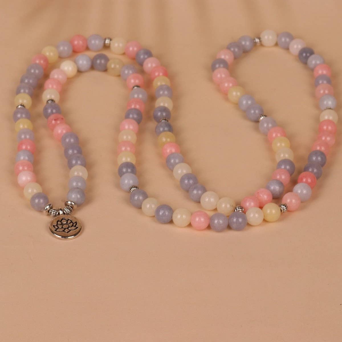 108 LOTUS PENDANT PINK COLOR STONE BEADED BRACELET_CWAJE3948