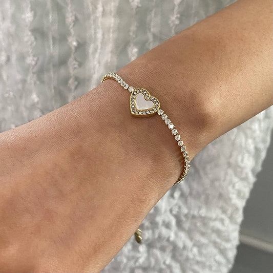 Heart Full-Zircon Bracelet in Titanium Steel