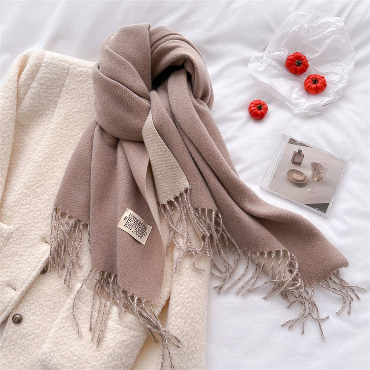 Double Sided Faux Cashmere Scarf-Solid Color Shawl
