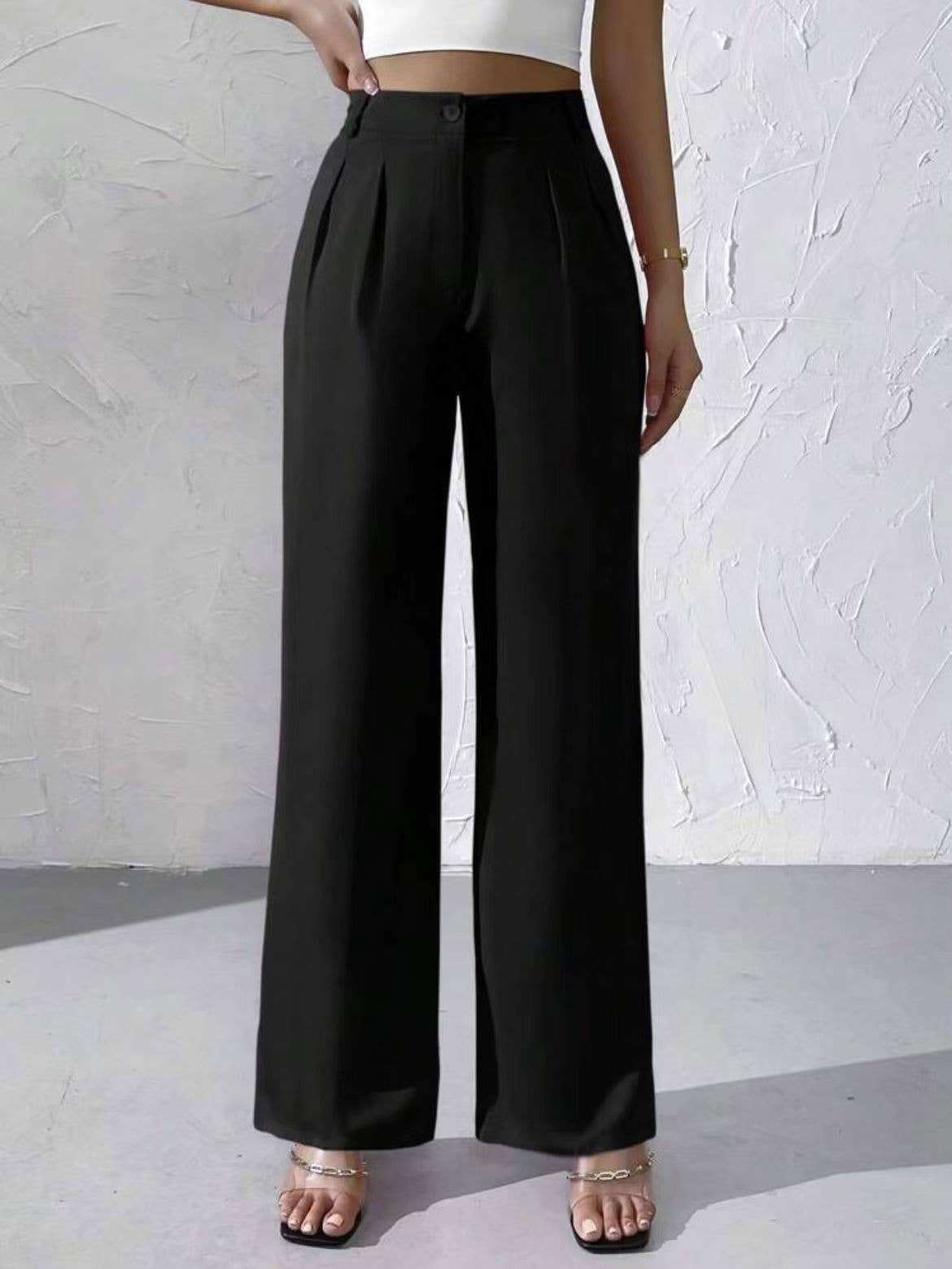 Elegant solid color dangling wide-leg suit pants