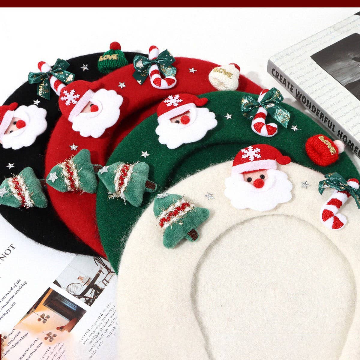 CWAH04555_GIRLS RED  BERET WINTER CHRISTMAS HAT