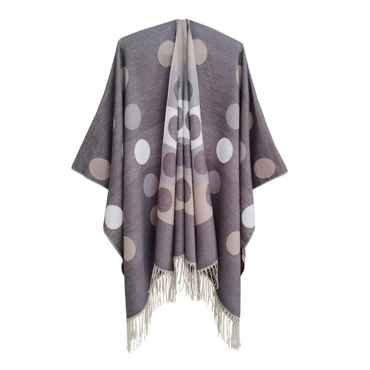 CIRCULAR PATTERN TASSEL SPLIT SHAWL CLOAK