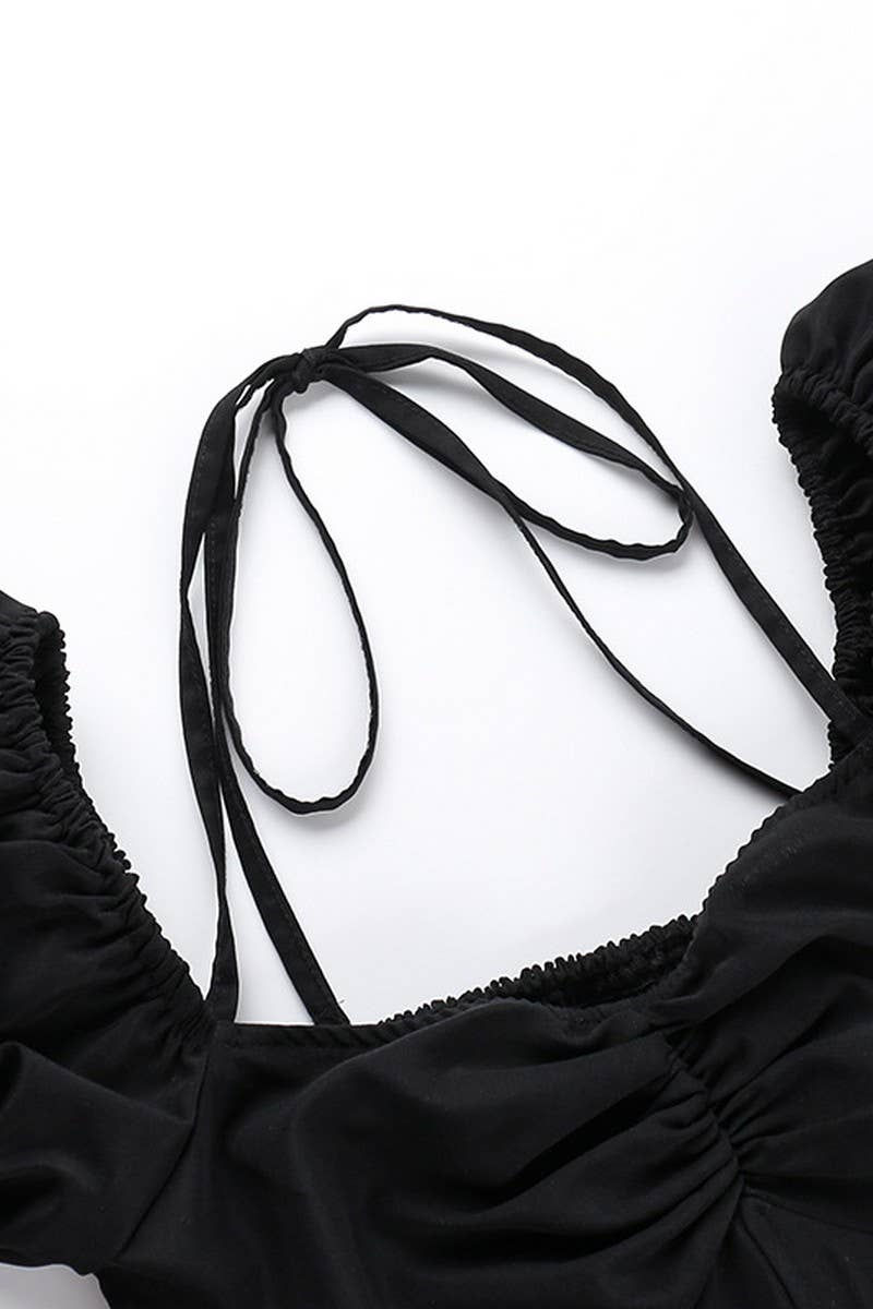 CWDSD6714_OFF-SHOULDER HALTERNECK DRESS WITH PUFF SLEEVES