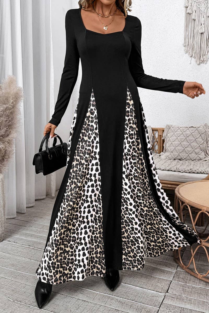 CWDMD3915_LEOPARD PRINT HIGH WAIST WIDE LEG A-LINE DRESS