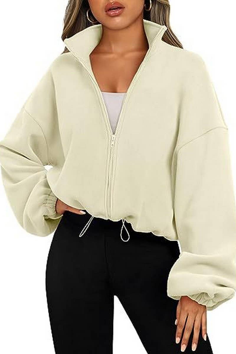 CWOCO00163_ZIPPER STAND COLLAR SPORTS SWEATSHIRT COAT