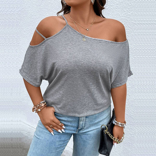 Loose Fit Off Shoulder Slanted Neck Tee