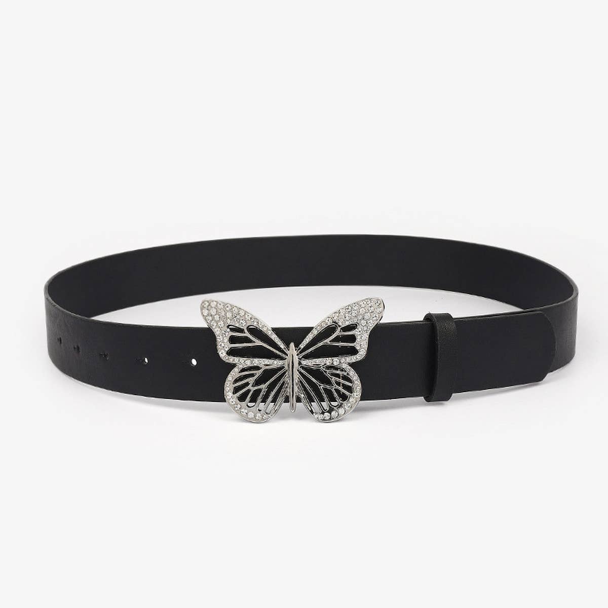 CWABE0889_SIMPLE BUTTERFLY RHINESTONE BUCKLE BELT
