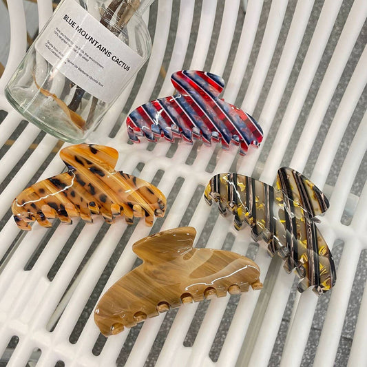 Wood Grain Acetate Hair Claw Color Stripe Clip_CWAHA2154