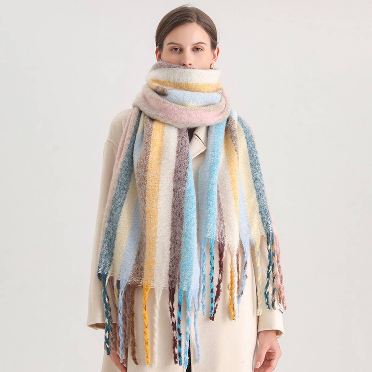 Rainbow Stripe Scarf - Cozy Cute Winter Wrap_CWASC0984