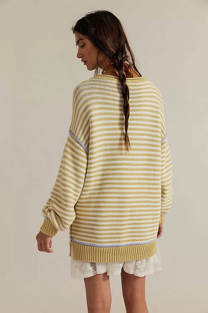 CWOSWL07746_2025 COLORBLOCK CASUAL LOOSE CREWNECK SWEATER