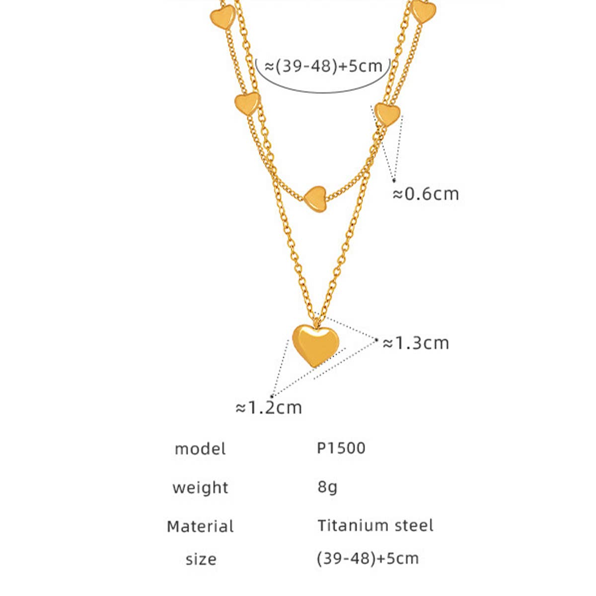 HEART SHAPED DOUBLE LAYER TITANIUM STEEL NECKLACE