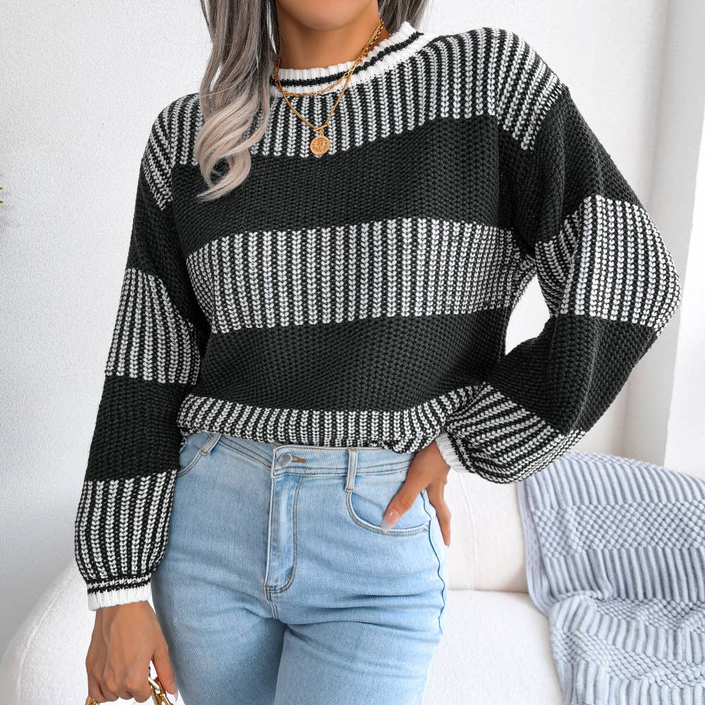 STRIPED LONG SLEEVE SWEATER IN CONTRASTING COLORS