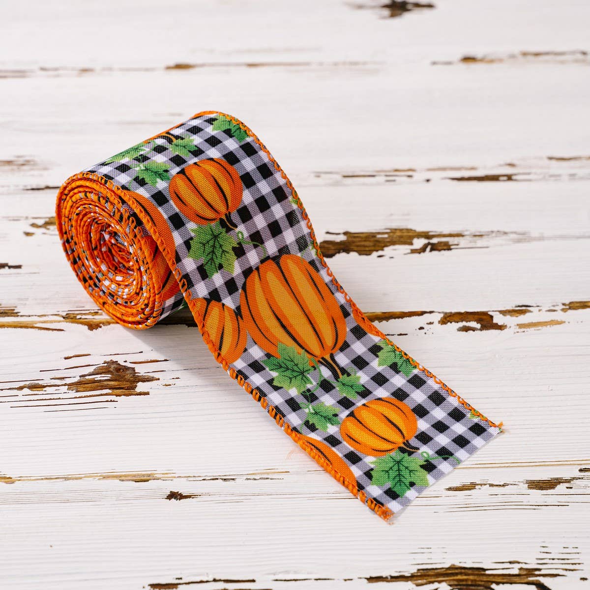 CWMM10206_THANKSGIVING RIBBON SET PUMPKIN PLAID FARMHOUSE