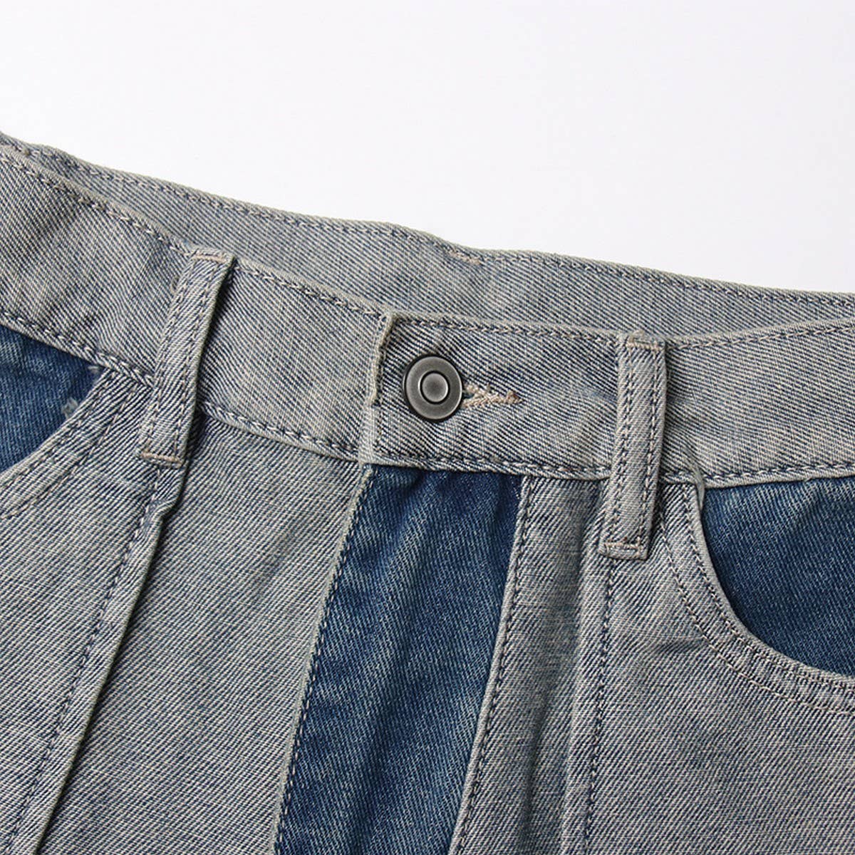 STRAIGHT LEG COLOR BLOCKING DENIM CASUAL PANTS_CWJP0202