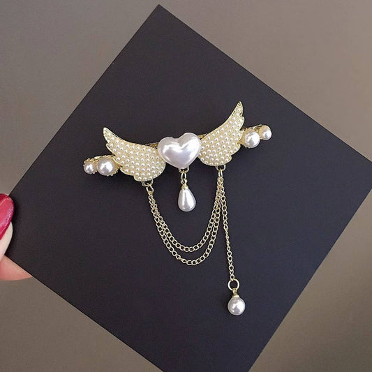 SWEET HEART TASSEL SPRING CLIP PEARL HAIRPIN