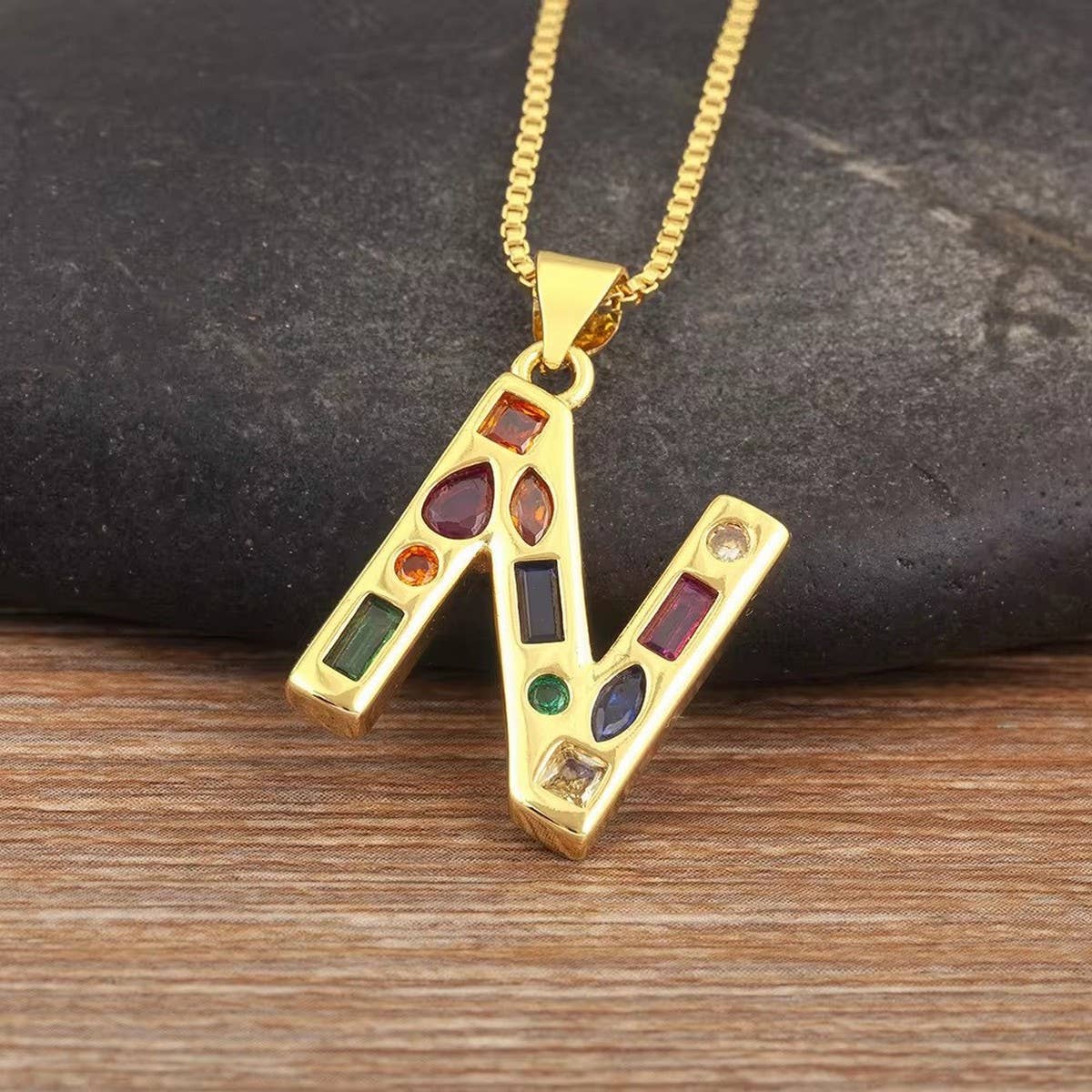 26 Letters Copper Zirconia Pendant Necklace_CWMM5873