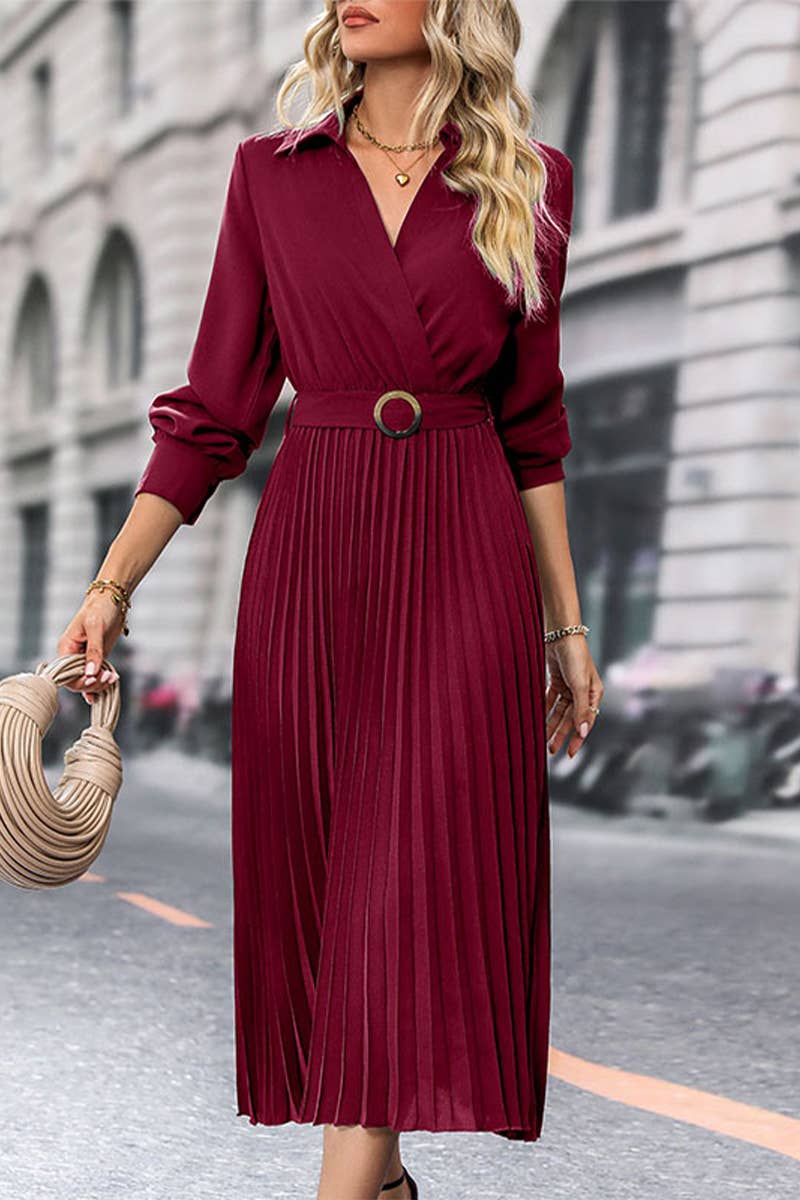 CWDMD4443_SPRING AND AUTUMN HIGH-END SOLID COLOR DRESS