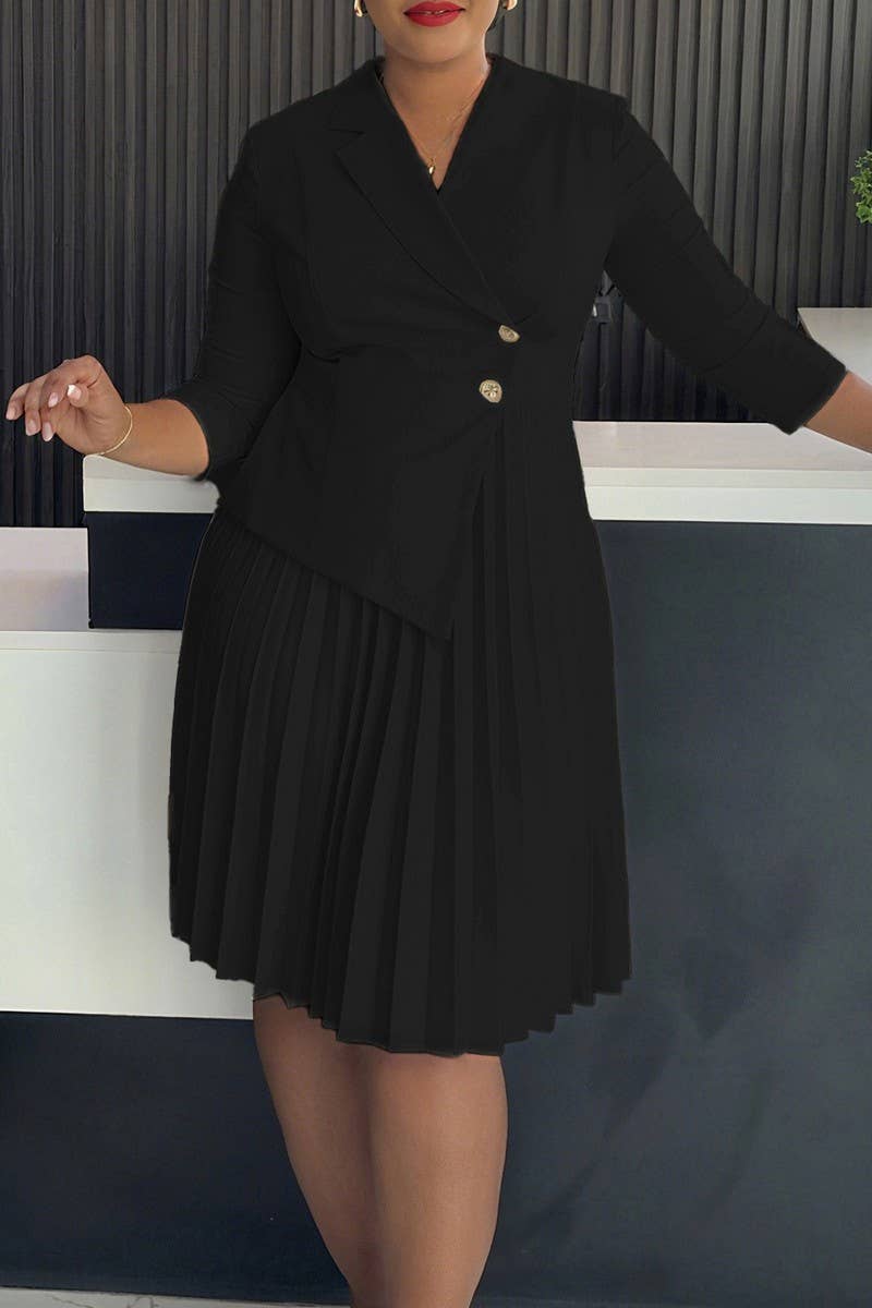 CWDMD01254_2025 WOMEN BLAZER COLLAR 3/4 SLEEVE ELEGANT DRESS