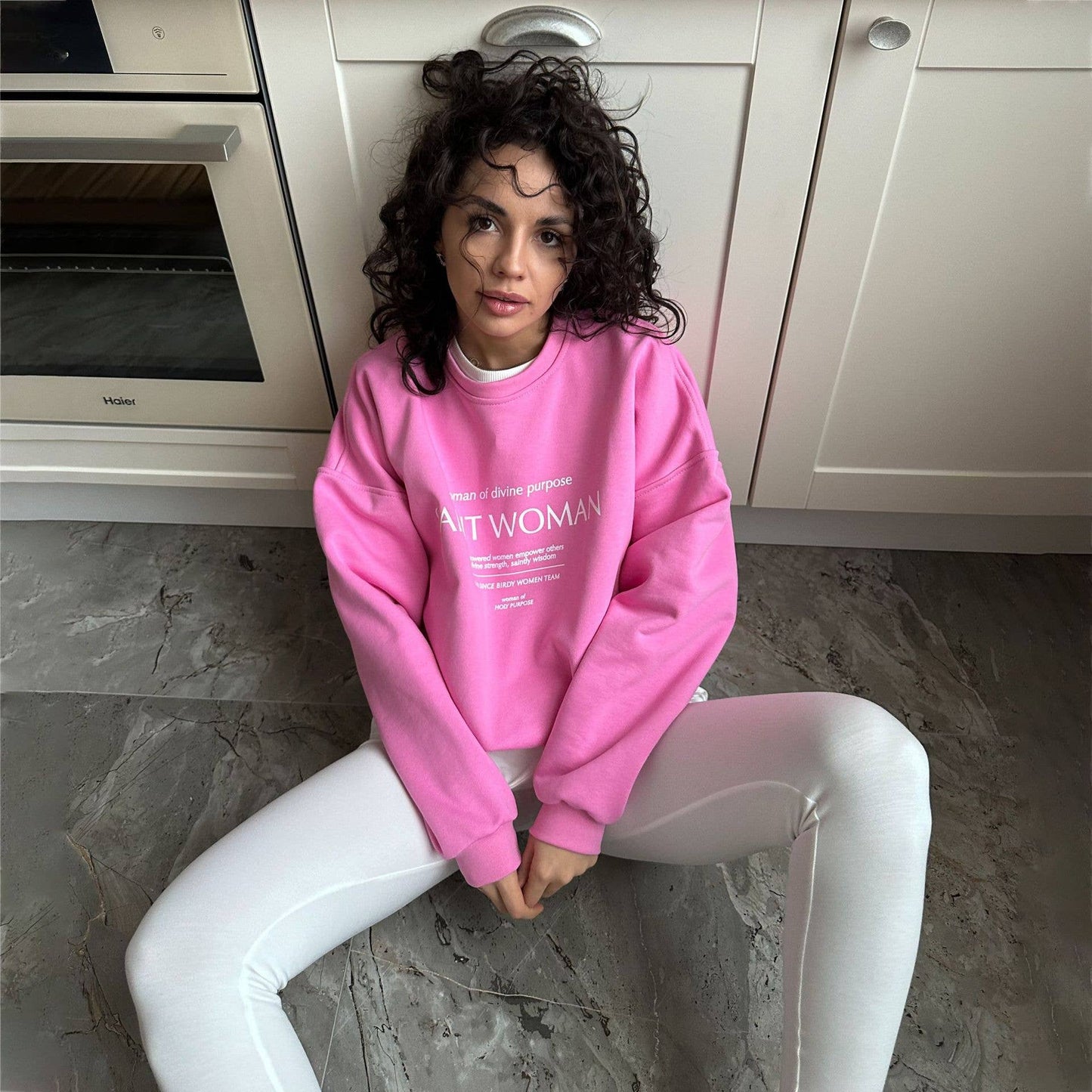 Round-neck fashionable lettered loose hoodie