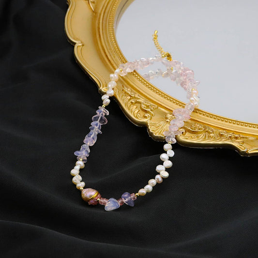 LUXURY WHITE CRYSTAL NATURAL PEARL NECKLACE