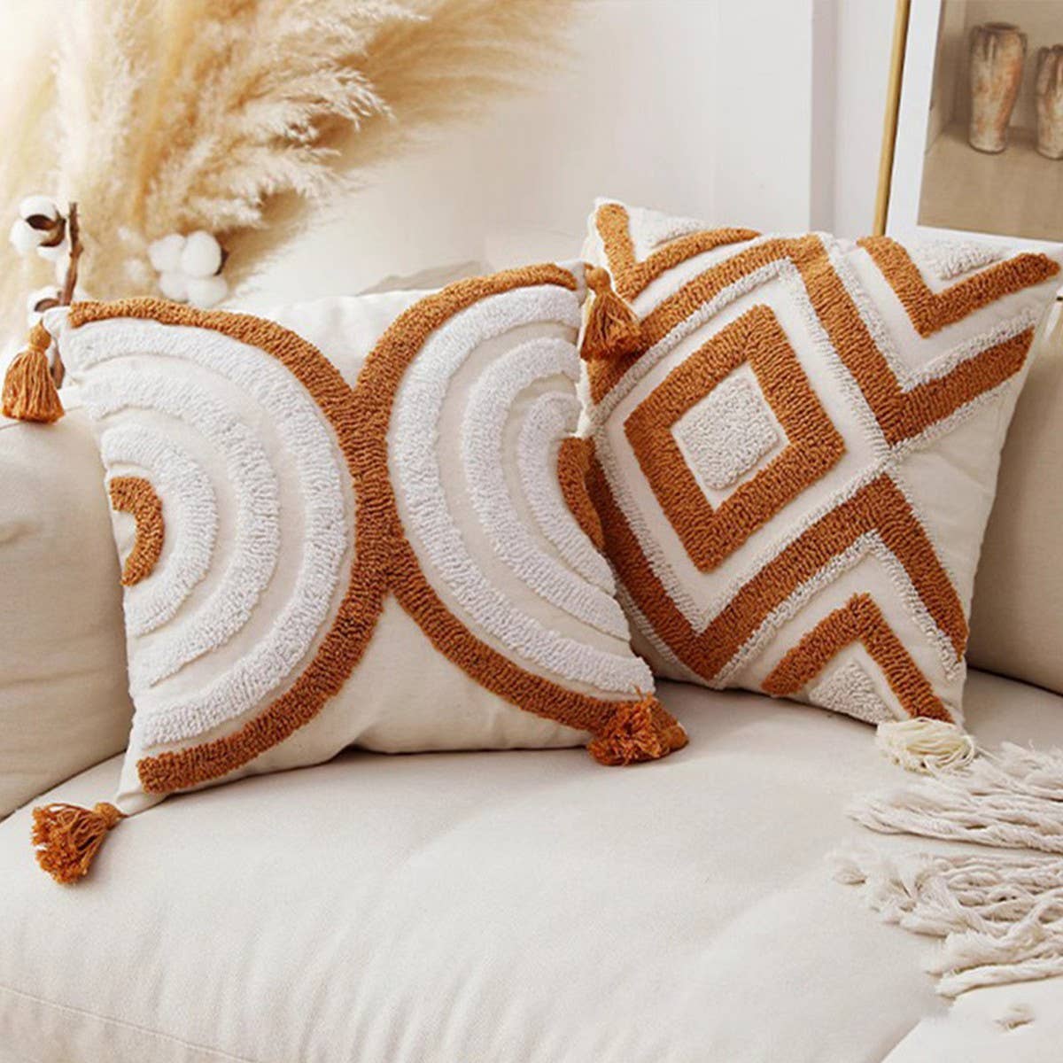 Tufted Tassel Sofa Cushion Boho Style Soft Decor