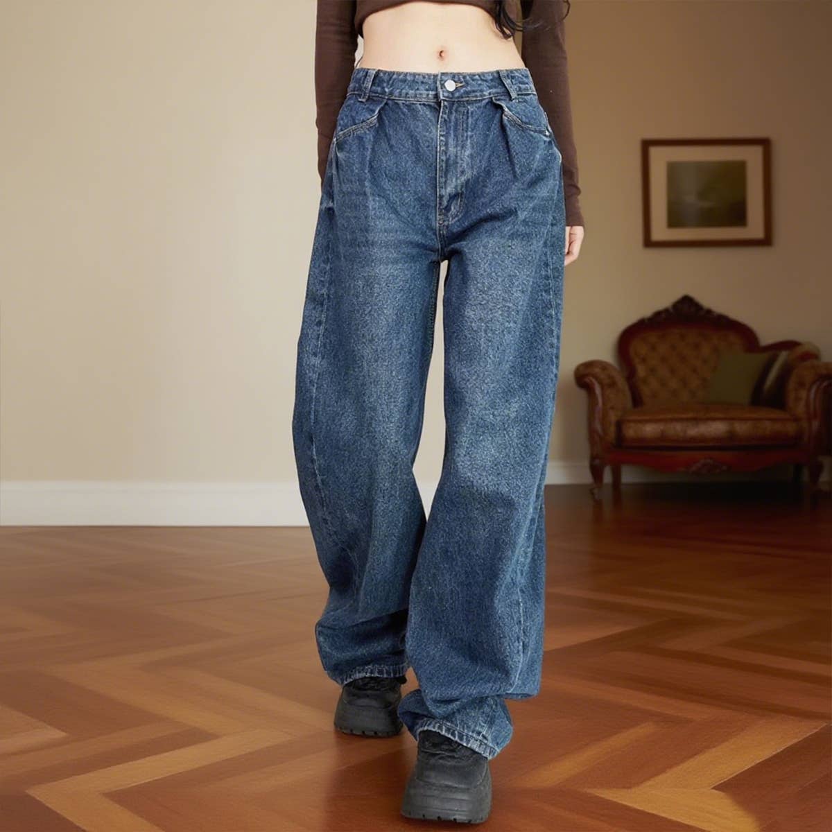 Tide wash polish white pleated micro-cone jeans