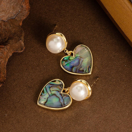 NATURAL ABALONE HEART HEART EARRINGS PEARL EARRINGS