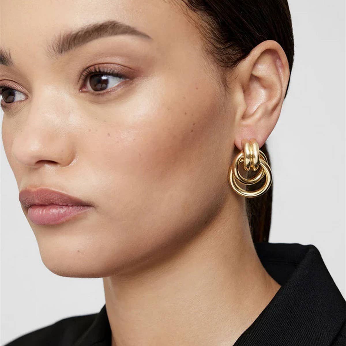 Twist Circle Linked Hoop Earrings Plated Titanium