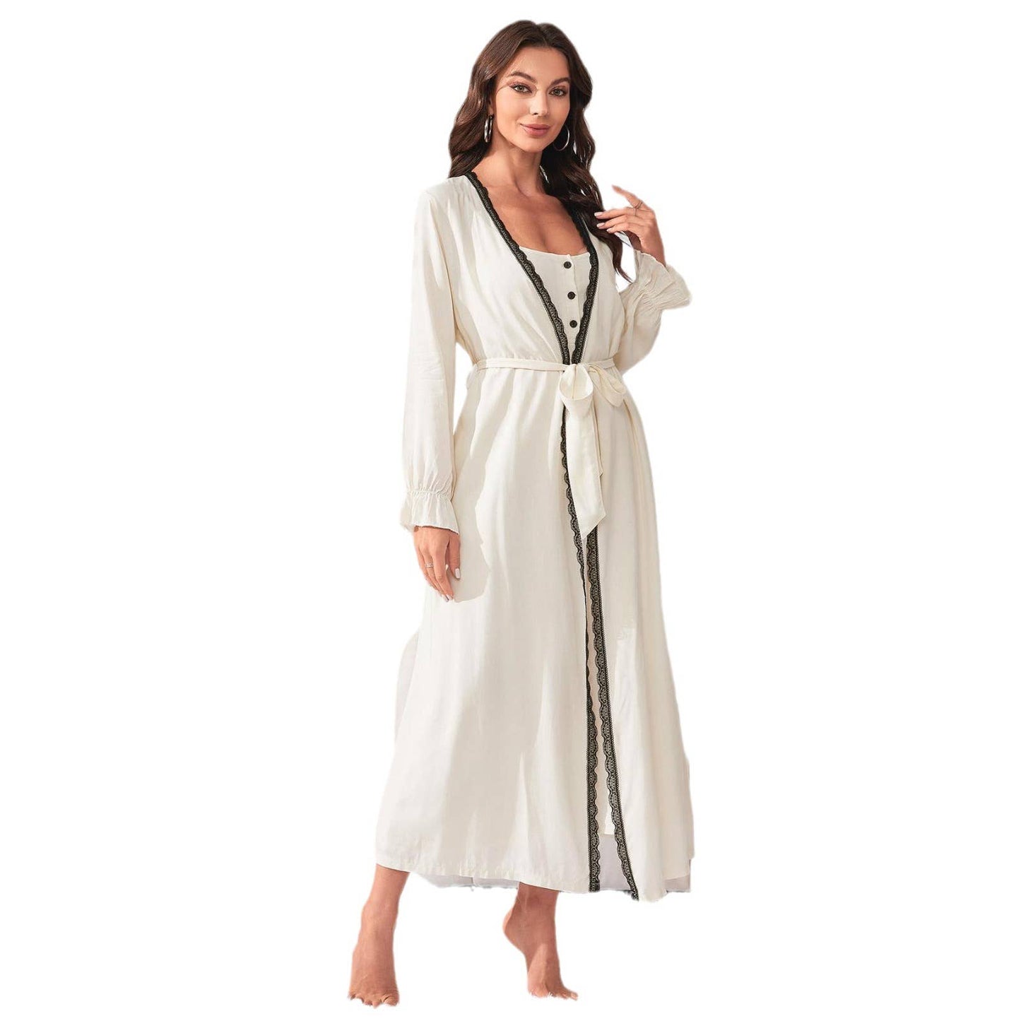 Mid-length spaghetti-strap nightgown set