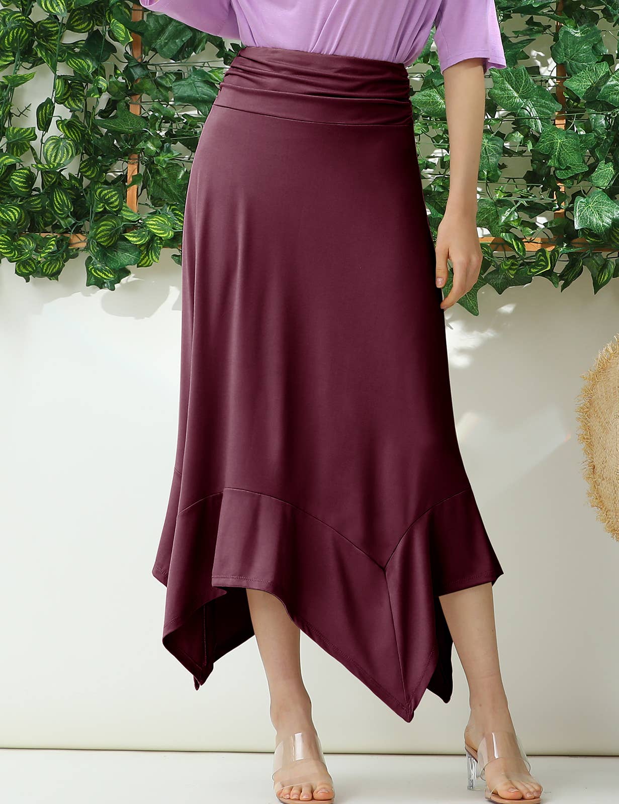 CWBLS118_HANDKERCHIEF HEMLINE WAIST LONG FLOWY SKIRT