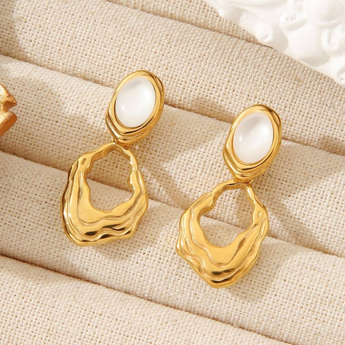 VINTAGE MOONSTONE 18K STAINLESS STEEL EARRINGS