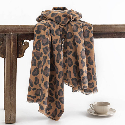 Leopard Print Scarf - Soft Tassel Wrap for Women