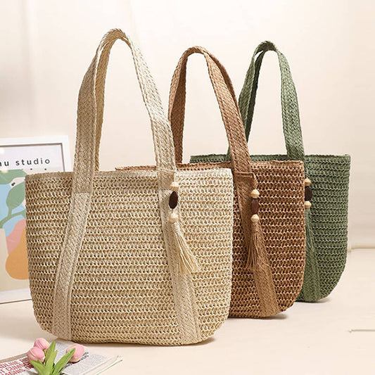 SOLID COLOR ONE SHOULDER BEACH STRAW BAG_CWAB1866