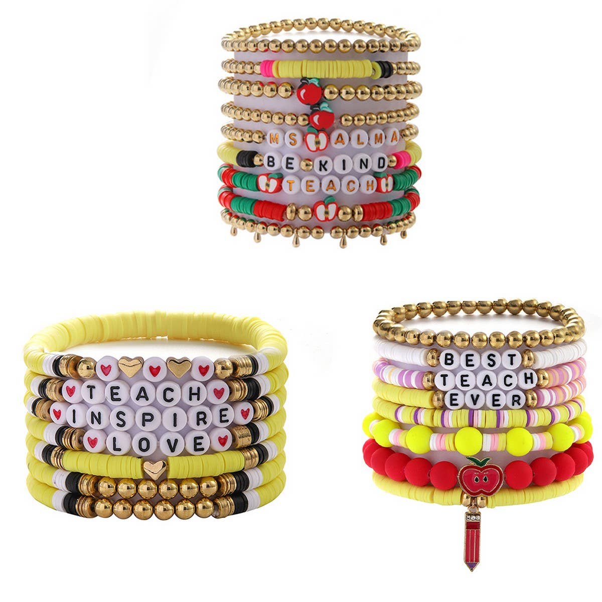 LOVE APPLE LETTER SOFT CLAY ELASTIC BRACELET SET