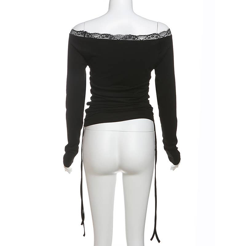 FASHION LACE LETTER-PRINTED LONG SLEEVE TOP