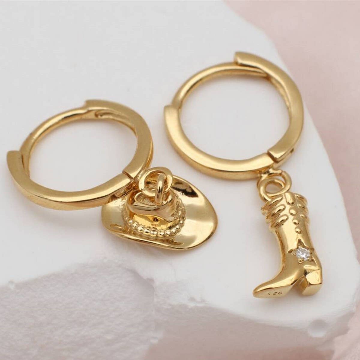 Cowboy Boots Hat Zircon Inlaid Earrings Set