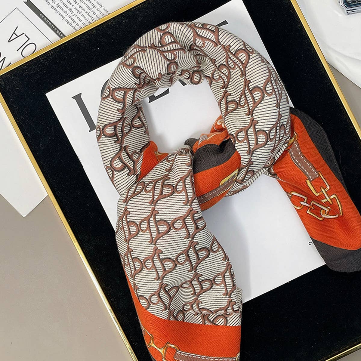 Luxury Chain Print Velvet Scarf,  Wrap
