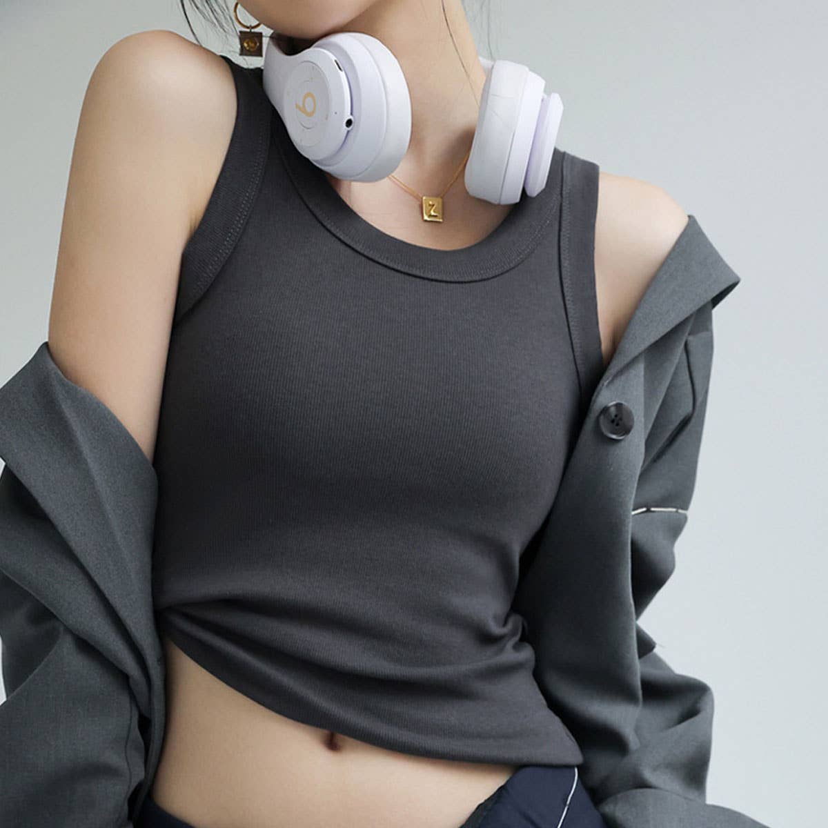 Ribbed Camisole Vest Tank Tops With Built In Bra