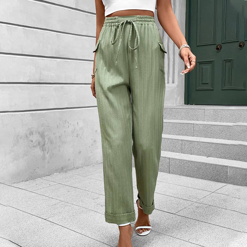 PLEATED CASUAL POCKET ELASTICATED PANTS