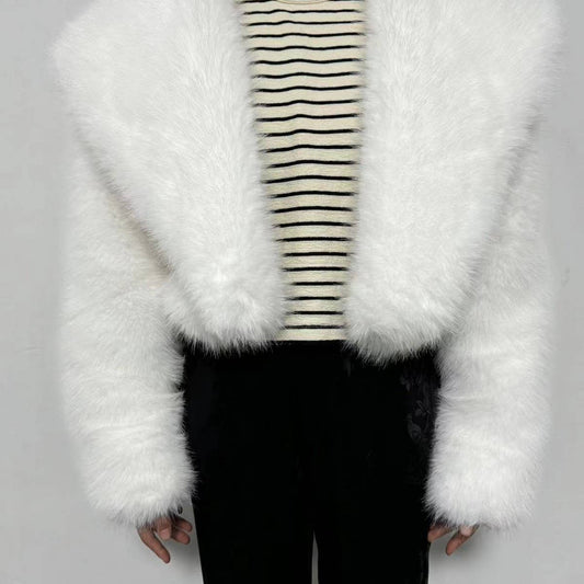 Trendy Faux Fur Short Coat Women Long Sleeve